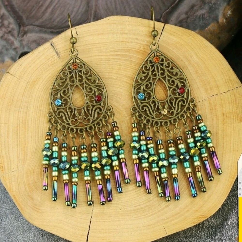 🆕Boho Rhinestone & Beads Drop  Earrings